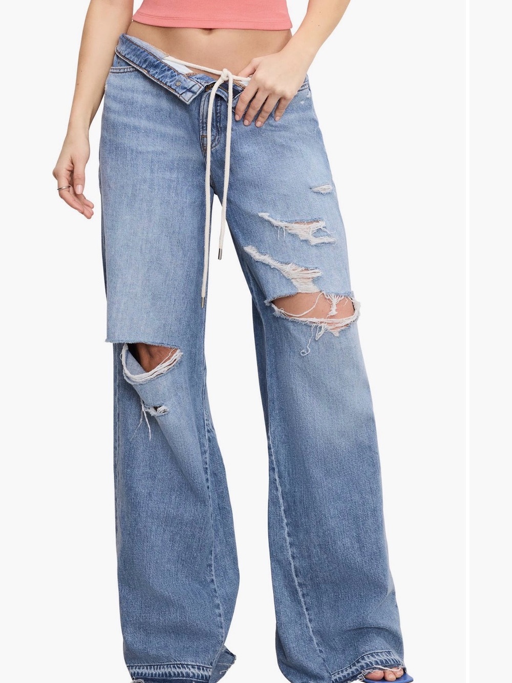 Good American - Good Ease - Light Blue Distressed Wide Leg Jeans Size 0/25